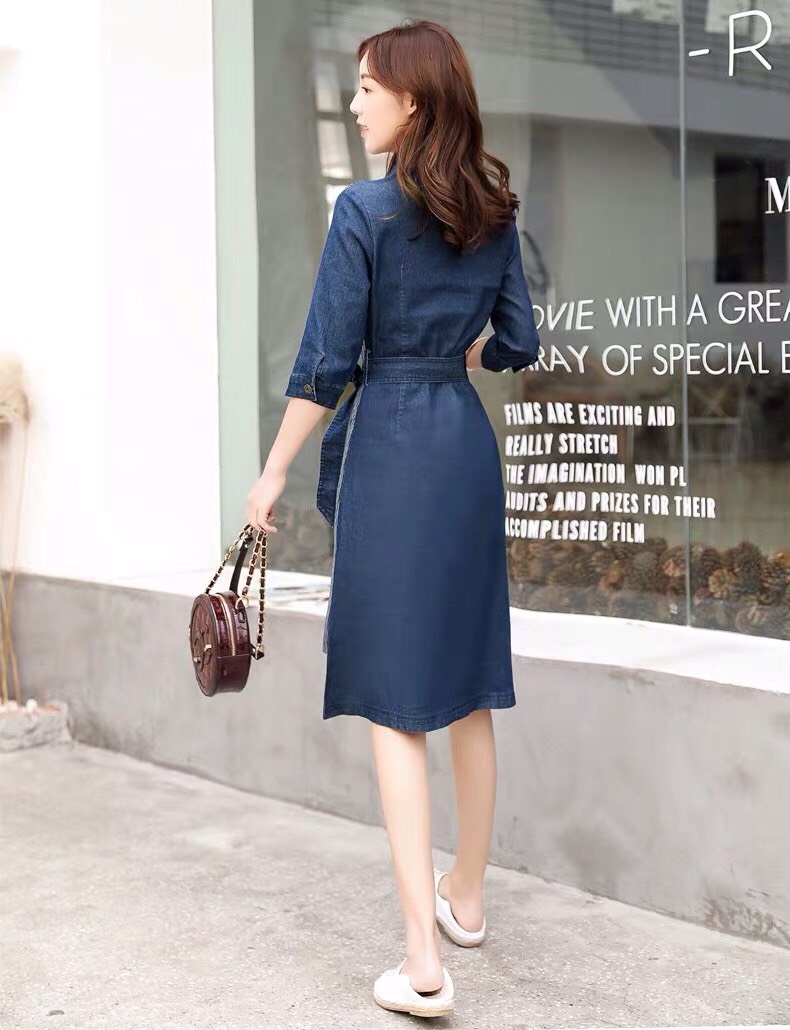 ĐẦM JEAN CỔ SƠ MI PHỐI SỌC 